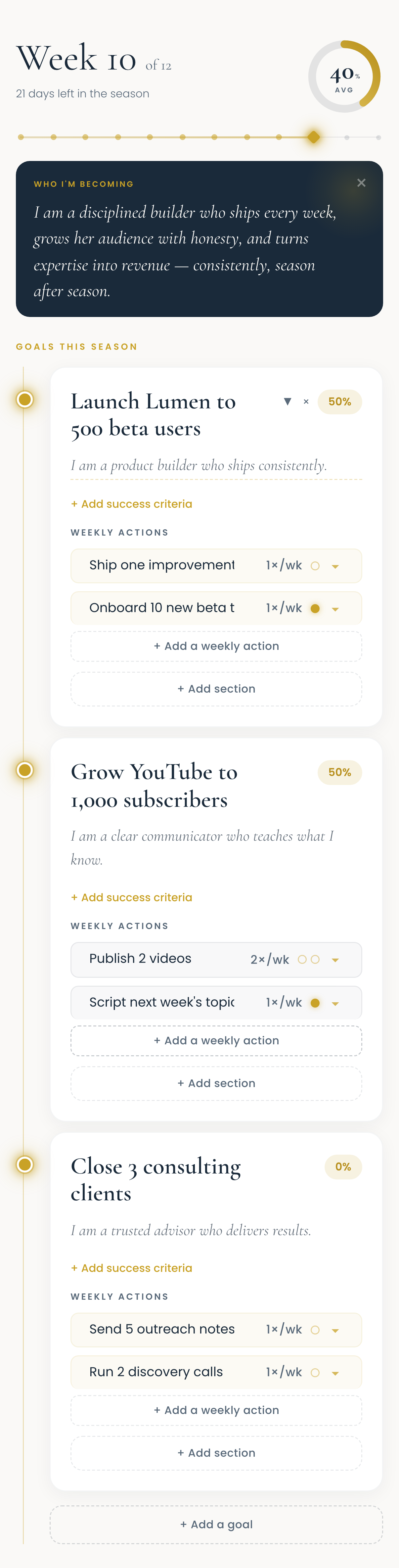 Goals page